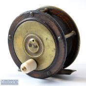 Early Chas Farlow Maker, 191 The Strand London, Wooden and Brass 3.5” fly reel c1870, with smooth
