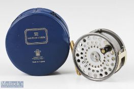 Hardy Bros England The Husky 3 3/8” wide drum alloy fly reel with silent check, ribbed brass foot,