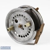 D Crockart & Son Stirling 4” alloy casting reel with quarter rim cut out, twin handle, smooth brass,