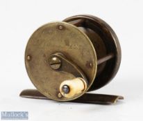 C Farlow Maker 191 Strand London c852-54, 2” all brass winch fly reel with curved crank arm, fixed