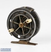 Rare S Allcock & Co 3” Aerial centrepin reel c1914-1925 ventilated front flange drum stamped Patent,
