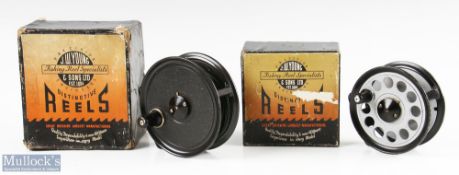 J W Young & Sons 4” Pridex salmon fly reel in black mottled finish, in maker’s box, together with