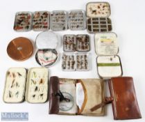Fly Tins and Flies Selection to include Hardy Bros round copper fly tin, 5 Richard Wheatley tin, b