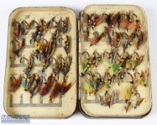 Malloch’s Black Japanned Fly Box and Salmon Flies – twin swing leaf clip fly tin containing 100