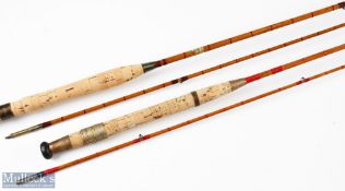 W T Thompsons 10ft 2pc split cane fly rod with cloth bag, together with H. Moore Liverpool 8ft 6in