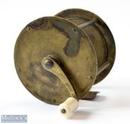 Early Chas Farlow Maker, 191 The Strand, 3.75” Brass extra wide drum crank wind salmon reel c1860s –