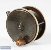 J Gillett Maker London brass and ebonite 3 ½” fly reel nickel rims, with maker’s inscription to