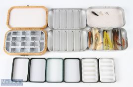 Wheatley Fly Boxes (6) – 6” 16 compartment De Luxe wooden box, 6” tube box with 24 flies, 6”