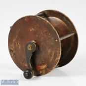Rare and Early Ustonson 3 ½” brass winch wide drum reel c1840 stamped U to base pillar, with
