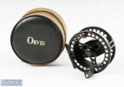 Orvis Battenkill IV Large Arbour 4” fly reel in black, rear drag adjuster, loaded with line, appears