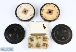 Hardy Bros England Bakelite fly and cast cases/boxes to include a fly case with compartments with