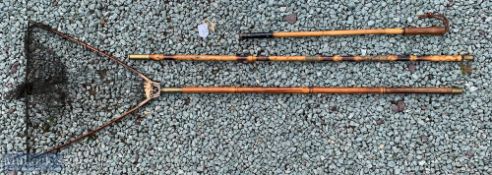 Whole Cane / Greenheart Folding Landing Net with brass spring clasp stamped Patent, with 2 wooden