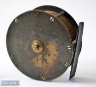 Kelly & Son Dublin, 4.25” bronzed brass plate wind salmon fly reel – retaining much of the