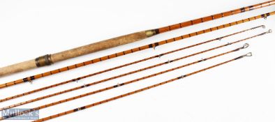 Hardy Bros ‘The Pennell’ split cane salmon rod 14ft 3pc, 2 original tops short 36ins/29ins, plus 2