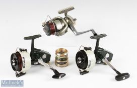 ABU Cardinal 77 fixed spool reels one foot stamped 097006, one foot indecipherable on/off checks,