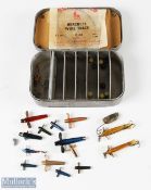Wheatley Alloy Tackle Tin with Spinners incl 2x Hardy marked examples and 12 other minnows,