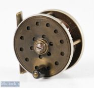 Jardine Heatons Patent 2 ½” ebonite and brass fly reel with ventilated face, rear and spool,