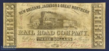 Confederate States - New Orleans, Jackson & Great Northern Rail Road Company. November 1861 Banknote