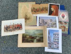 Mixed Selection of Assorted Indian Large Prints incl Sunrise on Loch Katrine, map of Ceylon