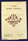 Cotton Motor Cycles 1932 Sales Catalogue. A Poster size fold out sales catalogue illustrating Two of
