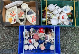 3 Boxes of Mixed Ceramics and Ornaments incl cups, tea pots etc, mixed conditions