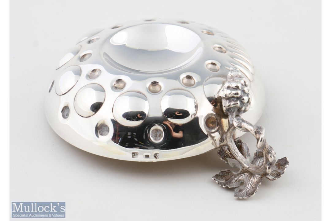 White Metal Wine Tasting Tastevin Cup with concave circle design and repousse lines with grape and - Image 2 of 2