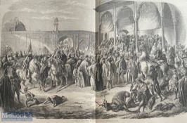 India - Original 19th century steel engraving of the Court of Ranjit Singh at Lahore, Punjab.