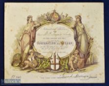 Concert In The Guildhall, London. Ornate Souvenir Invitation Ticket 1862. Fine multi-coloured
