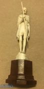 India – Rare, finely carved ivory figure on wooden base Mahatma Gandhi with his iconic stick,