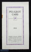 Peugeot Cars 1912 Sales Catalogue an early 8 page Catalogue, text in English. Illustration detailing