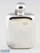 Large Mappin & Webb Hallmarked Silver Hip Flask with plain design body, front lower right