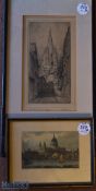 F Robson Signed Etching ‘St Mary’s Church, Oxford’ framed measures 28x50cm together with St. Paul’