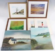 Mixed Box of Art and Collectables – Piece of Bamboo Art, Oriental Embroidery, La Rochelle Print,