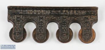 H Hough’s Patent Snooker Cue Holder with 4 leather rings, numbered to rear 627,