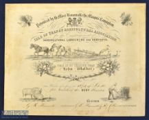 Kent - Isle Of Thanet Agricultural Association 1873 Impressive large Certificate with fine