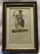 India original hand coloured steel engraving showing a Mahratta warrior on horseback In original