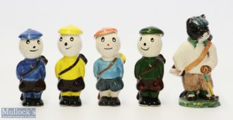 Dunlop Style Caddie Golfing Figures – 2x by Carlton Ware in blue and yellow, both with small chips