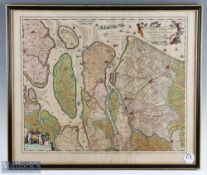 Nicolai Visscher c1750 Map of South Holland hand coloured displaying arms of Jacob van der Dussen,