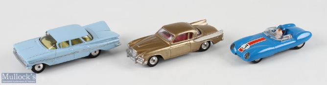3 Assorted Corgi Toys Diecasts Chevrolet Impala in light blue, 211S Studebaker Golden Hawk and Lotus