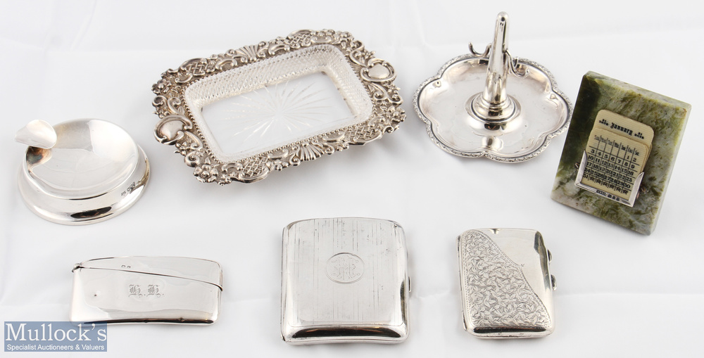 Mixed Hallmarked Silver Selection (7) incl two cigarette cases, larger having some splits, curved
