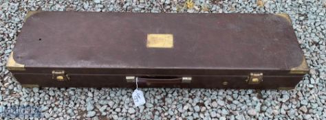Hard Leather Shotgun Case with brass fittings, corner and blank top plaque, with handle, length