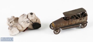 Early 20th century German Tin Plate Car with driver, body stamped Germany and underside stamped Made