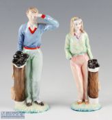 2 Royal Grafton High Society Collection Golfer Bone China Figures one lady and a gentleman golfer,