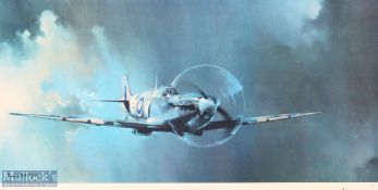 1978 Barrie A.F. Clark Spitfire Colour print depicts a Spitfire, framed measures 106x57cm approx.