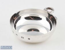 Hallmarked Silver Wine Tasting Tastevin Cup, Sheffield 1975 with plain design with serpent loop