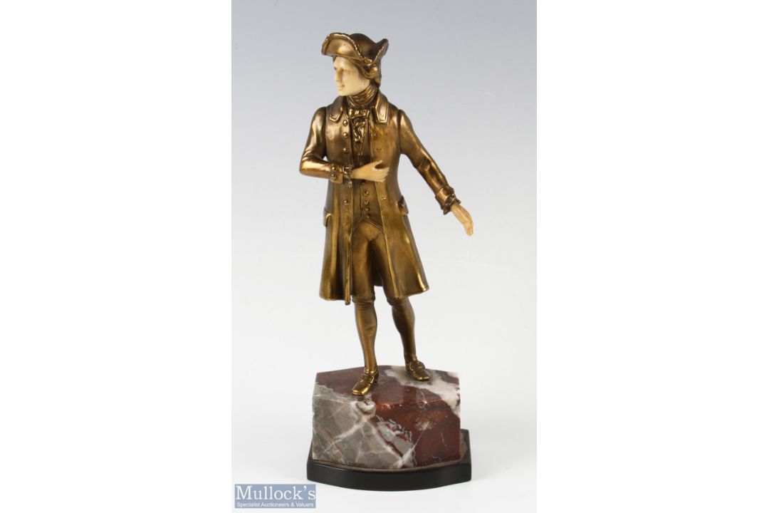 Later 20th century Art Deco Style Bronzed Figure of a Gent in 19th century dress, with ivory style