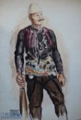 WWII Original Artwork by Roman Zenzinger - portrait of an Albanian soldier, belonging to local