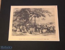 India - 19th century steel engraving showing Ranjit Singh and his cavalcade of Sikhs c1825 mounted