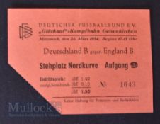 1954 Match ticket for Germany ‘B’ v England ‘B’ 24 March Stehplatz Nordkurne Aufgang 9 (1.50 DM,