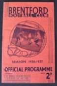 1936/37 Brentford v West Bromwich Albion Div. 1 football programme 21 November 1937; rusty staple,
